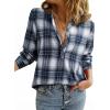 image:imageAstylish Womens V Neck Plaid Shirts Flannel Casual Blouses ButtonDown Business Long Sleeve Boho TopsNavy Blue