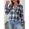 image:imageAstylish Womens V Neck Plaid Shirts Flannel Casual Blouses ButtonDown Business Long Sleeve Boho TopsNavy Blue