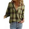 image:imageAstylish Womens V Neck Plaid Shirts Flannel Casual Blouses ButtonDown Business Long Sleeve Boho TopsPear Green