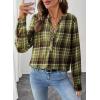 image:imageAstylish Womens V Neck Plaid Shirts Flannel Casual Blouses ButtonDown Business Long Sleeve Boho TopsPear Green