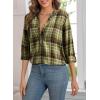 image:imageAstylish Womens V Neck Plaid Shirts Flannel Casual Blouses ButtonDown Business Long Sleeve Boho TopsPear Green