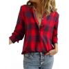 image:imageAstylish Womens V Neck Plaid Shirts Flannel Casual Blouses ButtonDown Business Long Sleeve Boho TopsRed