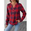 image:imageAstylish Womens V Neck Plaid Shirts Flannel Casual Blouses ButtonDown Business Long Sleeve Boho TopsRed