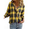 image:imageAstylish Womens V Neck Plaid Shirts Flannel Casual Blouses ButtonDown Business Long Sleeve Boho TopsYellow