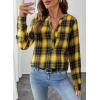 image:imageAstylish Womens V Neck Plaid Shirts Flannel Casual Blouses ButtonDown Business Long Sleeve Boho TopsYellow