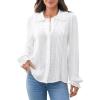 image:imageAstylish Women Casual Spring Summer Tops Ruffle Collar Button Down Shirts Long Sleeve Pleated Business BlousesWhite