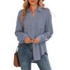 image:imageAstylish Women Long Sleeve Loose Fit Tops Cotton Linen Button Down Shirts Collared Roll Up V Neck BlousesDusk Blue