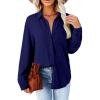 image:imageAstylish Women Loose Fit Tops Cotton Linen Button Down Shirts Collared Roll Up V Neck Long Sleeve BlousesNavy Blue