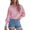 image:imageAstylish Women Smocked Cuffed Striped Henley Shirts Long Sleeve Shirred Comfortable Teacher Blouse Tops with PocketFiery Red