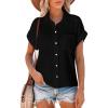 image:imageAstylish Women Summer Tops Cotton Short Sleeve Shirt V Neck Button Down Blouse Tunic TopsBlack