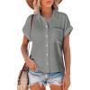 image:imageAstylish Women Summer Tops Cotton Short Sleeve Shirt V Neck Button Down Blouse Tunic TopsLight Grey