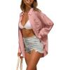 image:imageAstylish Women Tops Linen Button Down Shirts Collared Roll Up V Neck Long Sleeve BlousesLight Pink