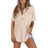 image:imageAstylish Women Waffle Knit Tops Henley Shirts Long Sleeve V Neck Solid Color Casual TunicYz Light French Beige
