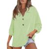 image:imageAstylish Womens Casual Blouses Button Down Business Batwing Tops Long Sleeve V Neck Ribbed Shirts 2025 Fall OutfitClearly Aqua