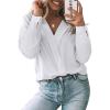 image:imageAstylish Womens Dressy Casual Blouse Long Sleeve Trendy Pullover Tops Placket V Neck Business Work ShirtWhite