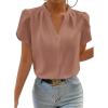 image:imageAstylish Womens Dressy Notched V Neck Tops Business Work Cap Sleeve Chiffon Blouse ShirtsDusty Pink