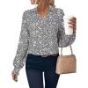 image:imageAstylish Womens Fashion Smocked Raglan Sleeves V Neck Collared Tops Chiffon Alicia Flower Print Blouses Spring Dressy Shirts Work Business Boho Tunic Gray XLarge