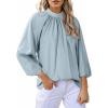 image:imageAstylish Womens Long Puff Sleeve Tops Ruffle Dressy High Mock Neck Blouse ShirtBeau Blue