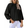 image:imageAstylish Womens Long Puff Sleeve Tops Ruffle Dressy High Mock Neck Blouse ShirtBlack