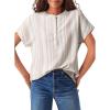 image:imageAstylish Womens Striped Henley Neck Linen Shirt Casual Button Down Cap Sleeve Blouse TopsBrown
