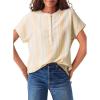 image:imageAstylish Womens Striped Henley Neck Linen Shirt Casual Button Down Cap Sleeve Blouse TopsYellow