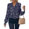 image:imageAstylish Womens Summer Polka Dots Smocked Long Sleeve Tops Dressy V Neck Comfortable Shirts Professional Blouses Casual Chiffon Tunic Clothes Dark Blue Small