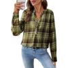 image:imageAstylish Womens V Neck Plaid Shirts Dressy Elegant Blouses ButtonDown Business Work Tops Long Sleeve 2025 Fall OutfitsPear Green