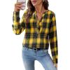 image:imageAstylish Womens V Neck Plaid Shirts Dressy Elegant Blouses ButtonDown Business Work Tops Long Sleeve 2025 Fall OutfitsYellow