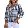 image:imageAstylish Womens V Neck Plaid Shirts Flannel Casual Blouses ButtonDown Business Long Sleeve Boho TopsBlue