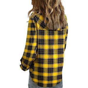 image:imageAstylish Women V Neck Plaid Shirts Dressy Casual Blouses ButtonDown Business Work Tops Long Sleeve 2025 Fall OutfitsYellow