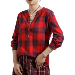 image:imageAstylish Womens V Neck Long Sleeve Plaid Shirts Dressy Casual Blouses ButtonDown Business Work Tops 2025 Fall OutfitsRed