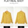 image:imageAstylish Womens Fashion Smocked Raglan Sleeves V Neck Collared Tops Chiffon Alicia Flower Print Blouses Spring Dressy Shirts Work Business Boho Tunic Yellow XLarge