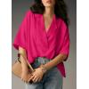 image:imageAstylish Womens Short Sleeve Collared V Neck BlouseRose Red