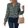 image:imageAstylish Womens Fashion Smocked Raglan Sleeves V Neck Collared Tops Chiffon Alicia Flower Print Blouses Spring Dressy Shirts Work Business Boho Tunic Green XLarge