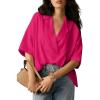 image:imageAstylish Womens Short Sleeve Collared V Neck BlouseRose Red