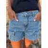 image:imageAstylish Womens High Waisted Shorts Jean Stretchy Casual Fashion Trendy Flap Pockets Denim ShortsLight Blue
