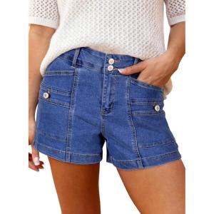 image:imageAstylish Womens High Waisted Shorts Jean Stretchy Casual Fashion Trendy Double Button Fly Denim ShortsAshleigh Blue
