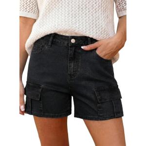 image:imageAstylish Womens High Waisted Shorts Jean Stretchy Casual Fashion Trendy Flap Pockets Denim ShortsBlack