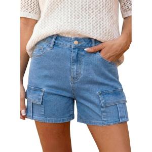 image:imageAstylish Womens High Waisted Shorts Jean Stretchy Casual Fashion Trendy Flap Pockets Denim ShortsLight Blue