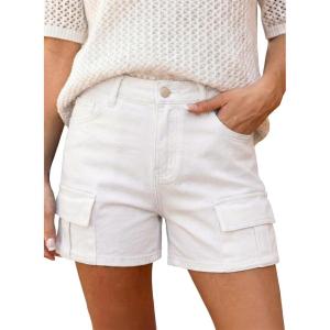 image:imageAstylish Womens High Waisted Shorts Jean Stretchy Casual Fashion Trendy Flap Pockets Denim ShortsWhite