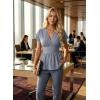 image:imageAstylish Womens Elegant Wrap V Neck Peplum Tops Cap Sleeve Stretchy Ruched Ruffle Dressy Blouses ShirtsBeau Blue