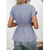 image:imageAstylish Womens Elegant Wrap V Neck Peplum Tops Cap Sleeve Stretchy Ruched Ruffle Dressy Blouses ShirtsBeau Blue