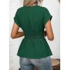 image:imageAstylish Womens Elegant Wrap V Neck Peplum Tops Cap Sleeve Stretchy Ruched Ruffle Dressy Blouses ShirtsBlackish Green