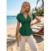 image:imageAstylish Womens Elegant Wrap V Neck Peplum Tops Cap Sleeve Stretchy Ruched Ruffle Dressy Blouses ShirtsBlackish Green