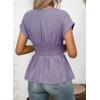 image:imageAstylish Womens Elegant Wrap V Neck Peplum Tops Cap Sleeve Stretchy Ruched Ruffle Dressy Blouses ShirtsOrchid Petal