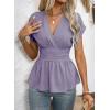 image:imageAstylish Womens Elegant Wrap V Neck Peplum Tops Cap Sleeve Stretchy Ruched Ruffle Dressy Blouses ShirtsOrchid Petal
