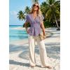 image:imageAstylish Womens Elegant Wrap V Neck Peplum Tops Cap Sleeve Stretchy Ruched Ruffle Dressy Blouses ShirtsOrchid Petal