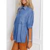 image:imageAstylish Women 2025 Denim Shirt Summer Oversized Short Sleeve V Neck Button Down Chambray Blouse Top with PocketSky Blue
