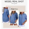 image:imageAstylish Women 2025 Denim Shirt Summer Oversized Short Sleeve V Neck Button Down Chambray Blouse Top with PocketSky Blue