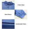 image:imageAstylish Women 2025 Denim Shirt Summer Oversized Short Sleeve V Neck Button Down Chambray Blouse Top with PocketSky Blue